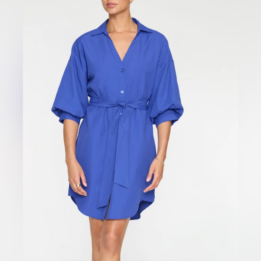 Blue Belted Shirt Dress - Picture 2 of 4